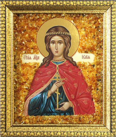 Иконы Святая Иулия (Юлия), икона с янтарной крошкой, 14 х 16 см