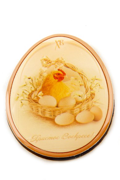 Утварь и подарки Магнит  пасхальный, яйцо с рисунком. (4,5х6см) «Курица в корзинке»