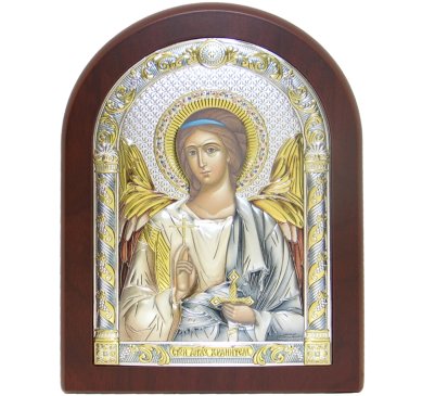 Иконы Ангел Хранитель, икона в серебряном окладе, ручная работа (15 х 19,5 см)