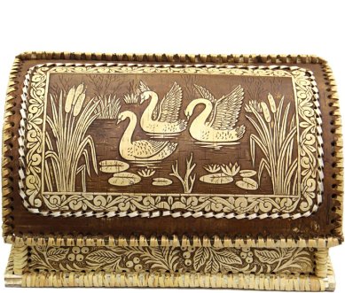 Утварь и подарки Хлебница из бересты «Лебединое озеро» на две булки (32 х 27 х 19 см)
