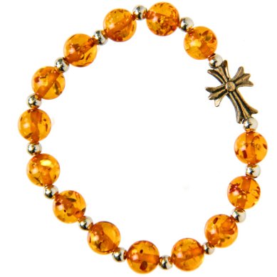 Утварь и подарки Браслет из янтаря, с крестиком 8 мм (медовый цвет)