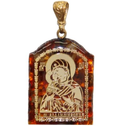 Иконы Медальон-образок из янтаря «Владимирская БМ» (2,3 х 3 см)