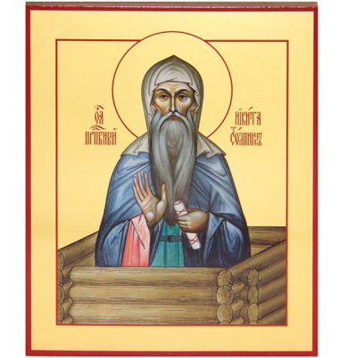 Иконы Никита Столпник преподобный икона на дереве, ручная работа (12,7 х 15,8 см)