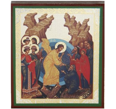 Утварь и подарки Воскресение Христово (Сошествие Во Ад) икона, литография на дереве (9 х 10,5 см)