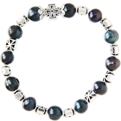 Утварь и подарки Браслет из черного речного жемчуга с крестиком