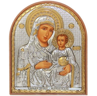Иконы Иерусалимская икона Божией Матери в серебряном окладе на пластике (8,5 х 10,5 см)