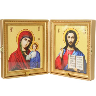 Иконы Складень ручной работы (золотая парча, размер иконы 17 × 20 см)