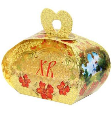 Утварь и подарки Праздничная коробка для яйца (храм и золотой узор)