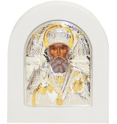 Иконы Николай Чудотворец икона в серебряном окладе, ручная работа (8,5 х 10,5 см)