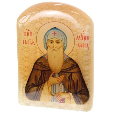 Иконы Илия Муромец, икона настольная из селенита (45 х 30 х 65 мм, 65 г)