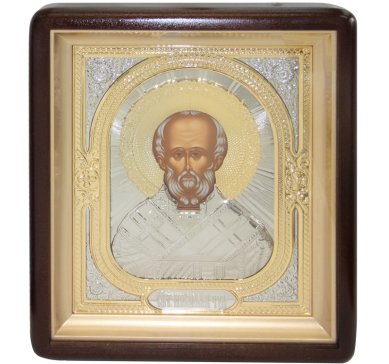 Иконы Николай Чудотворец икона в киоте (25 х 28 см, Софрино)