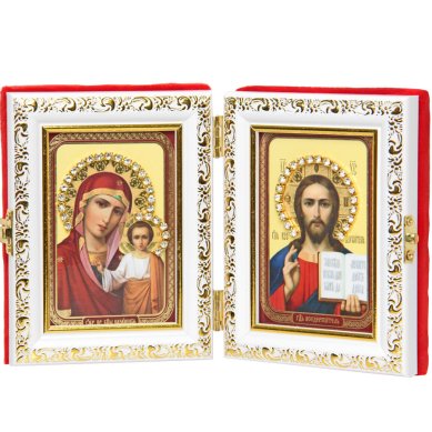 Иконы Складень Казанская Божия Матерь, Спаситель (бархат, 9 х 12 см)