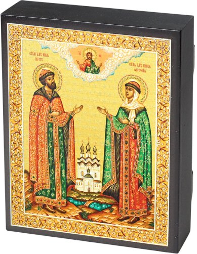 Иконы Петр и Феврония, икона объемная печать, лак, 13 х 16 см
