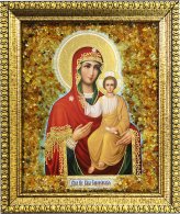 Иконы Смоленская икона Божией Матери с янтарной крошкой, 14 х 16 см