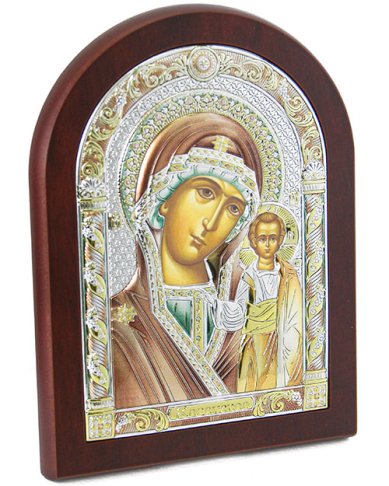 Иконы Казанская икона Божией Матери в серебряном окладе, ручная работа (15 х 20 см)