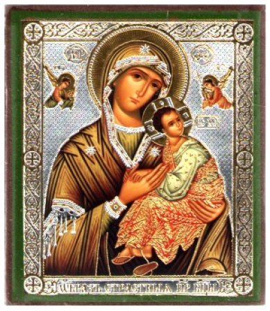 Иконы Страстная икона Божией Матери, литография на дереве (6 х 7 см)