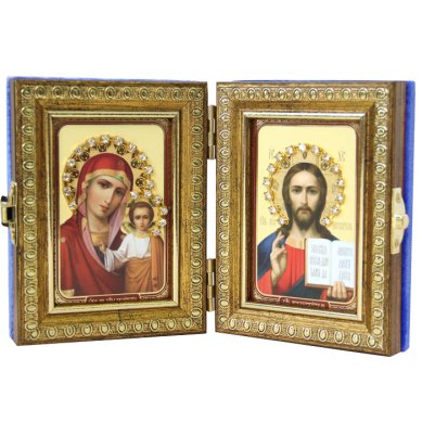 Иконы Складень Казанская Божия Матерь, Спаситель (бархат, 9 х 11 см)