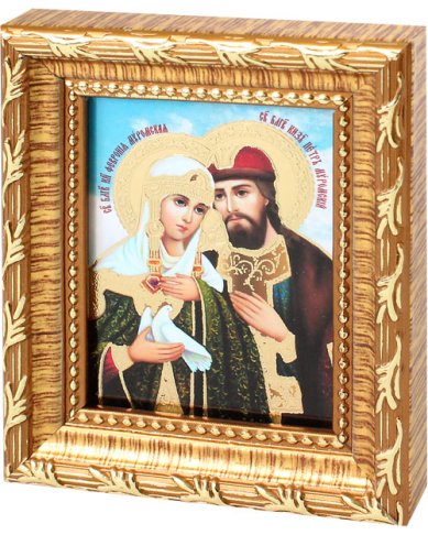 Иконы Петр и Феврония, икона в багете 8х9,5 см