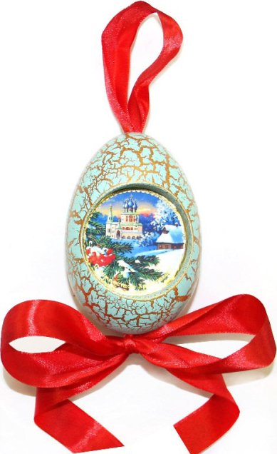 Утварь и подарки Рождественская подвеска яйцо «С Рождеством Христовым!» (ветка ели и рябины, бирюзовое)