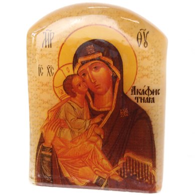 Иконы Акафистная, икона настольная из селенита (45 х 30 х 65 мм, 65 г)
