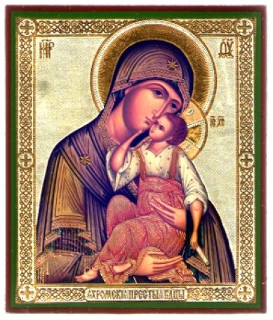 Иконы Яхромская икона Божией Матери на дереве (9х10,5 см, Тиль)