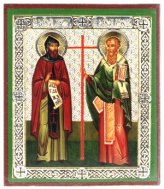 Иконы Кирилл и Мефодий равноапостольные икона на дереве (6х7 см, Тиль)