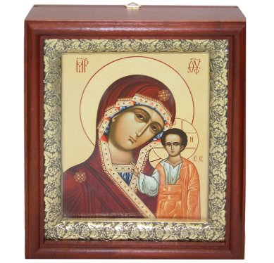 Иконы Казанская икона Божией Матери на холсте в киоте (размер иконы в киоте 18 х 21,5)