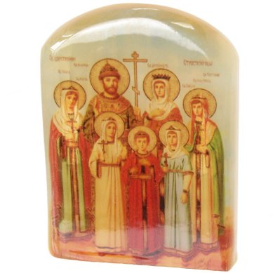 Иконы Царская Семья Романовых, икона настольная из селенита (45 х 30 х 65 мм, 65 г)