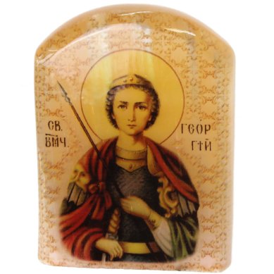 Иконы Георгий Победоносец, икона настольная из селенита (45 х 30 х 65 мм, 65 г)