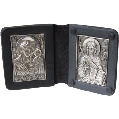 Иконы Складень двойной кожаный с иконами Казанская и Господь-Вседержитель