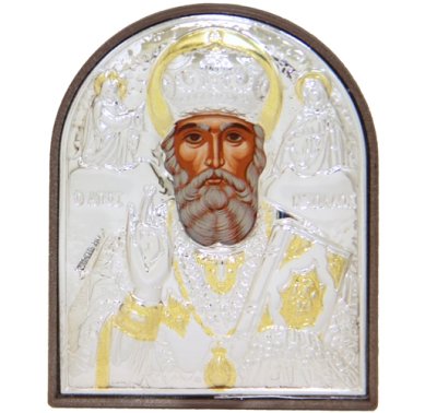 Иконы Николай Чудотворец икона в серебряном окладе на пластике (5,5 х 7,5 см)