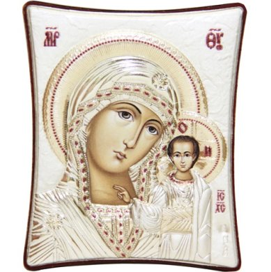 Иконы Казанская икона Божией Матери в серебряном окладе, ручная работа (8 х 9 cм) 