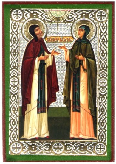 Иконы Кирилл и Мария преподобные родители Сергия Радонежского икона на дереве (6х9 см, Тиль)