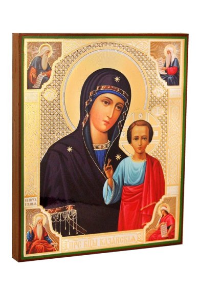 Иконы Казанская икона Божией Матери с пророками, литография на дереве (18 х 21 см)