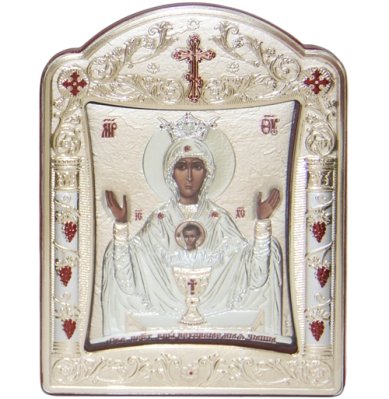Иконы Неупиваемая чаша икона Божией Матери в серебряном окладе ручная работа (11,5 х  15,3 см)