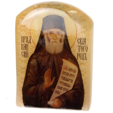 Иконы Паисий Святогорец, икона настольная из селенита (45 х 30 х 65 мм, 65 г)