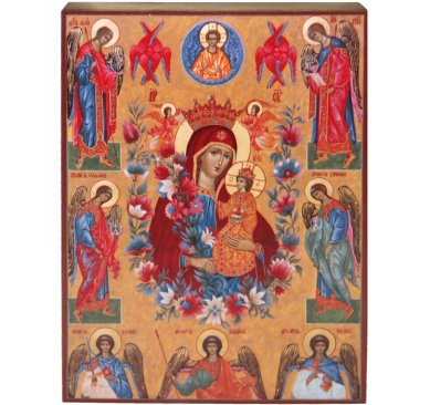 Иконы Неувядаемый Цвет икона Божией Матери на дереве (13,7 х 18,4 см)