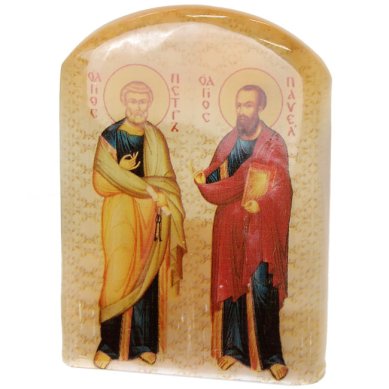 Иконы Петр и Павел апостолы, икона настольная из селенита (45 х 30 х 65 мм, 65 г)