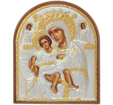 Иконы Достойно Есть икона Божией Матери в серебряном окладе на пластике (8,5 х 10,5 см)