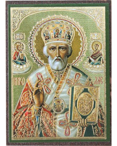Иконы Николай Чудотворец в митре, икона на МДФ (4,5 х 6,2 см)