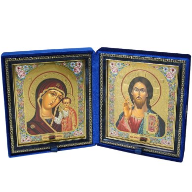 Иконы Складень ручной работы (бархат, размер иконы 17,5 х 20,5 см)