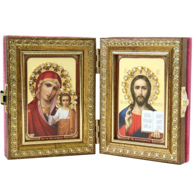 Иконы Складень Казанская Божия Матерь, Спаситель (бархат, 9 х 11 см)