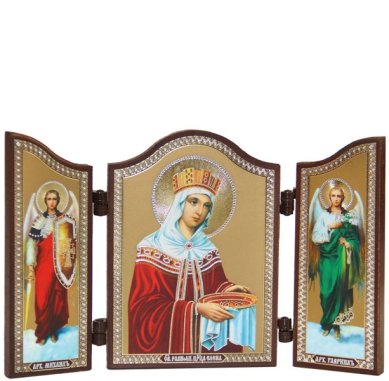 Иконы Елена равноапостольная икона с архангелами складень тройной (13 х 7,5 см)