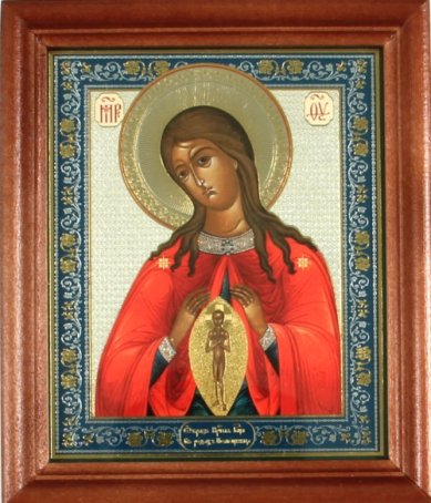 Иконы Помощница в родах икона Божией Матери под стеклом (13х16 см, Софрино)