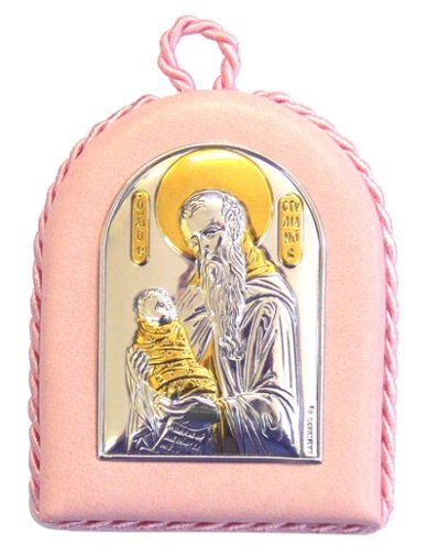 Иконы Стилиан Пафлагонский преподобный икона детская, в серебряном окладе (6,5 х 7,8 см) 