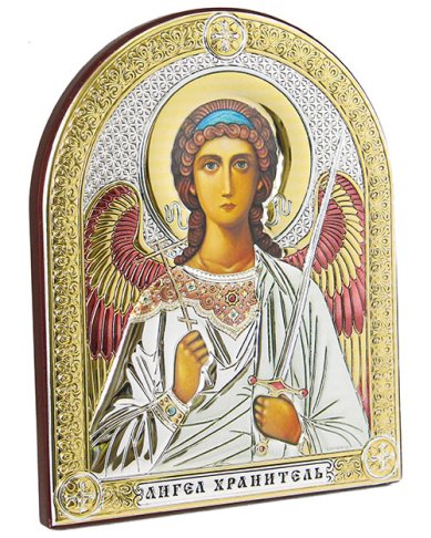Иконы Ангел Хранитель, икона в серебряном окладе, ручная работа (13,5 х 17 см)