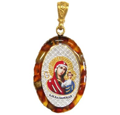 Утварь и подарки Медальон-образок из янтаря «Казанская Божия Матерь» (2,3 х 3 см)