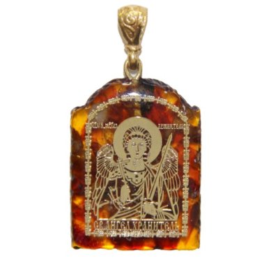 Иконы Медальон-образок из янтаря «Ангел Хранитель» (2,3 х 3 см)