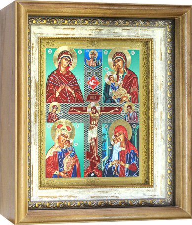 Иконы Четырехчастная икона Божией Матери в киоте аналойная с багетом