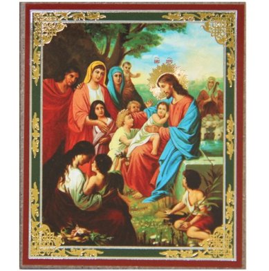 Иконы Благословение детей икона на деревянном планшете (6 х 7,5 см, Софрино)